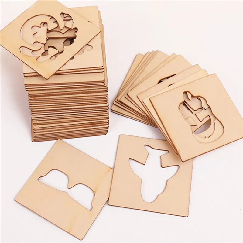 Wooden Drawing Stencils Kit 100 piece  Set Box Educational Toys for Children