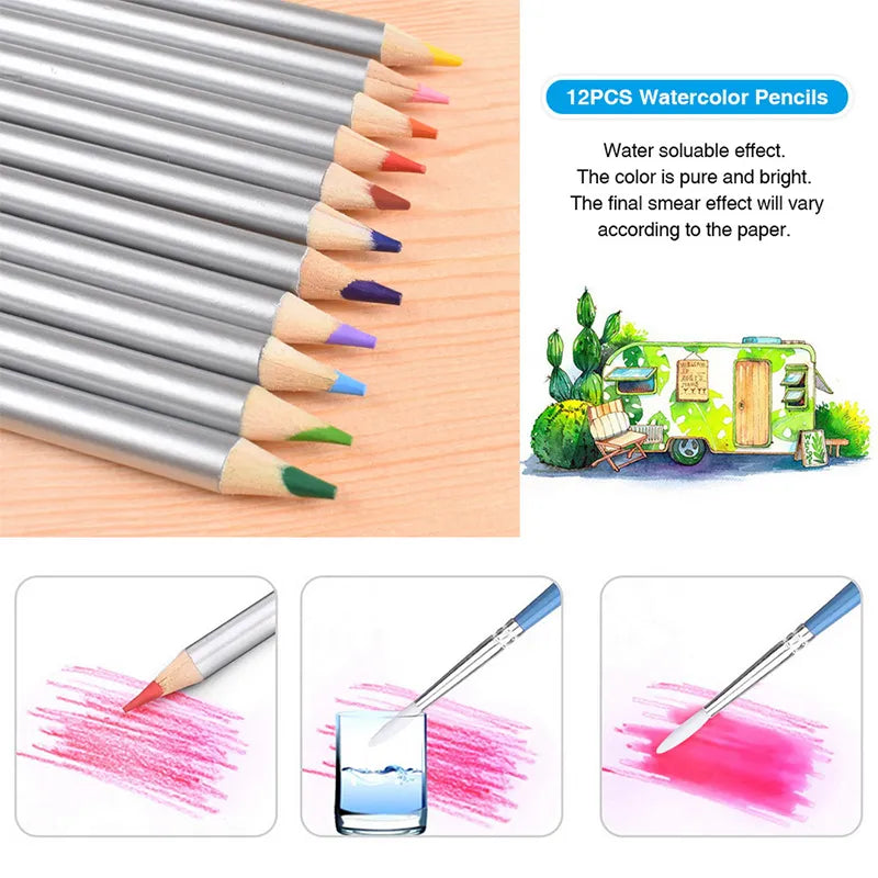 144PCS Color Pencil and Sketch Pencils Set for Drawing & Watercolor Metallic Oil Pencil