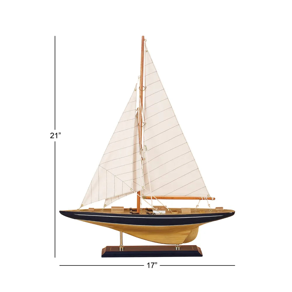 Coastal Wood Sail Boat Sculpture, 17"W X 21"H