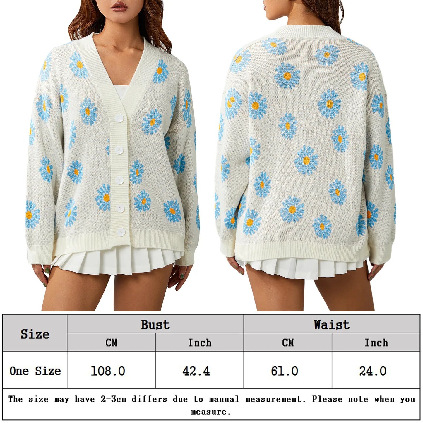 Sweater Open Front Cardigan Long Sleeve Women Floral Print Cardigan Daisy