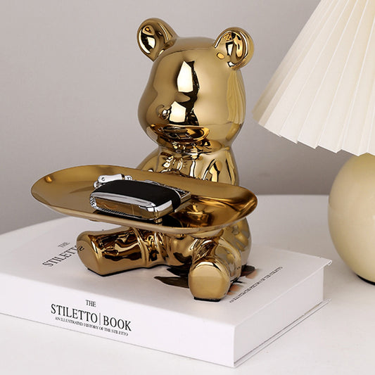 Exquisite Ceramic Bear With Metal Tray