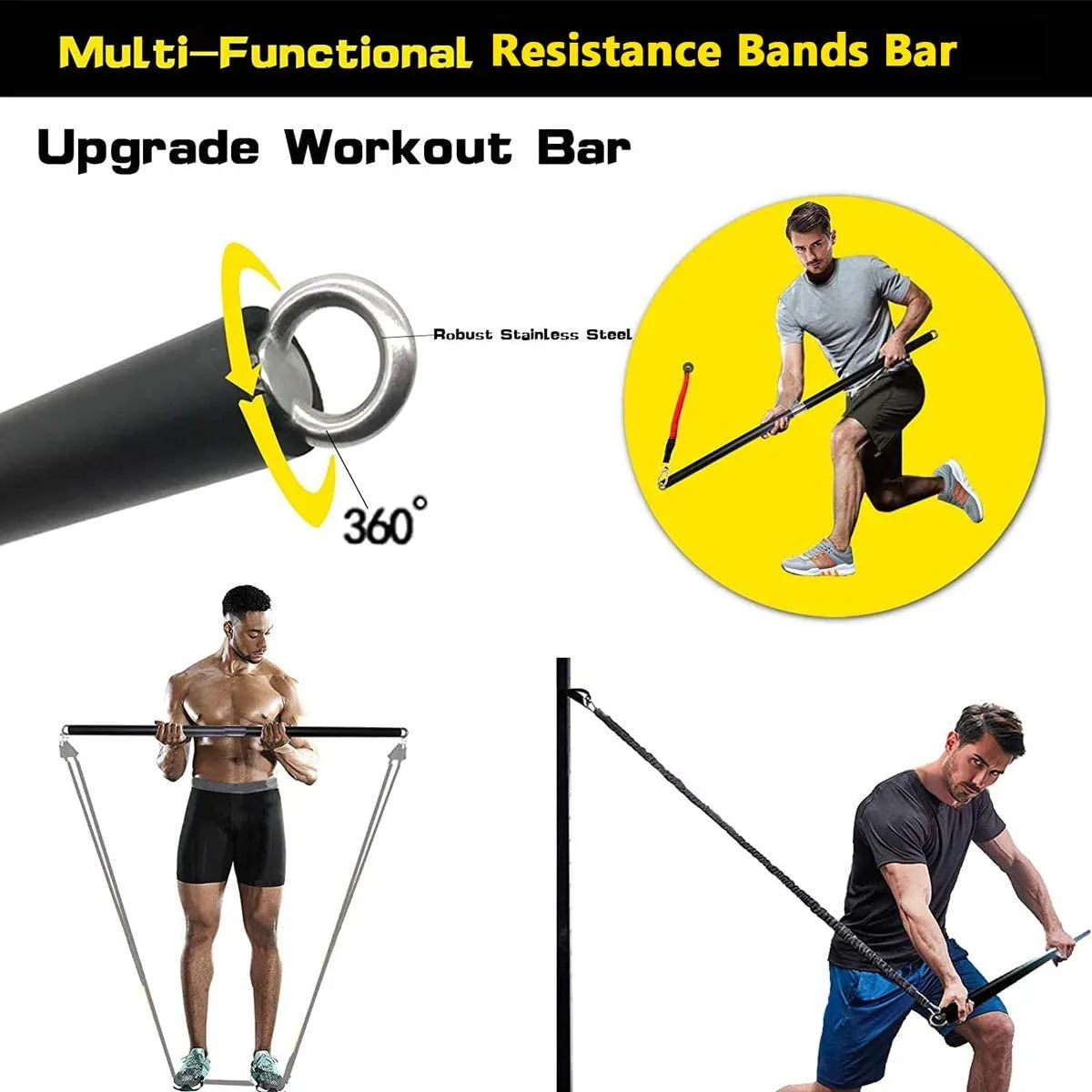 Workout Bar Fitness Resistance Bands Pull Rope