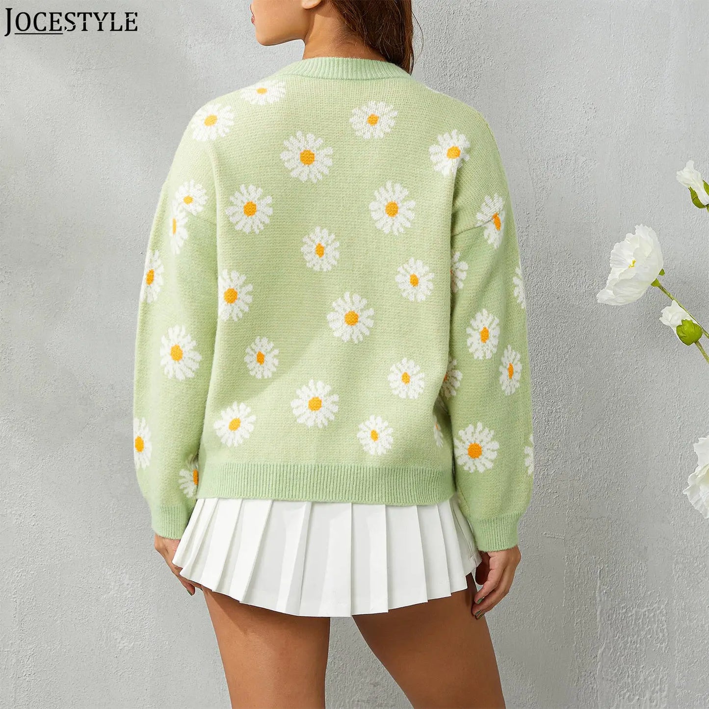 Sweater Open Front Cardigan Long Sleeve Women Floral Print Cardigan Daisy