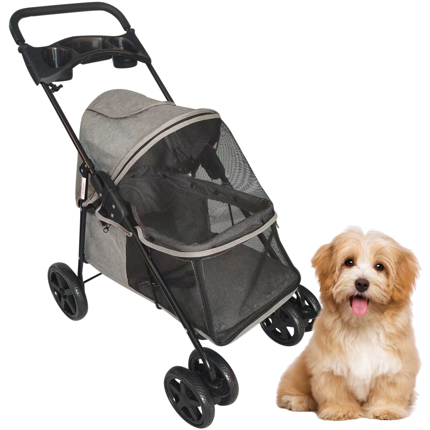 Foldable Pet Stroller for Small Dogs/Cats with Breathable Scratch Resistant Mesh Windows | Cup Holders | Storage Pockets | - scottsoutlet