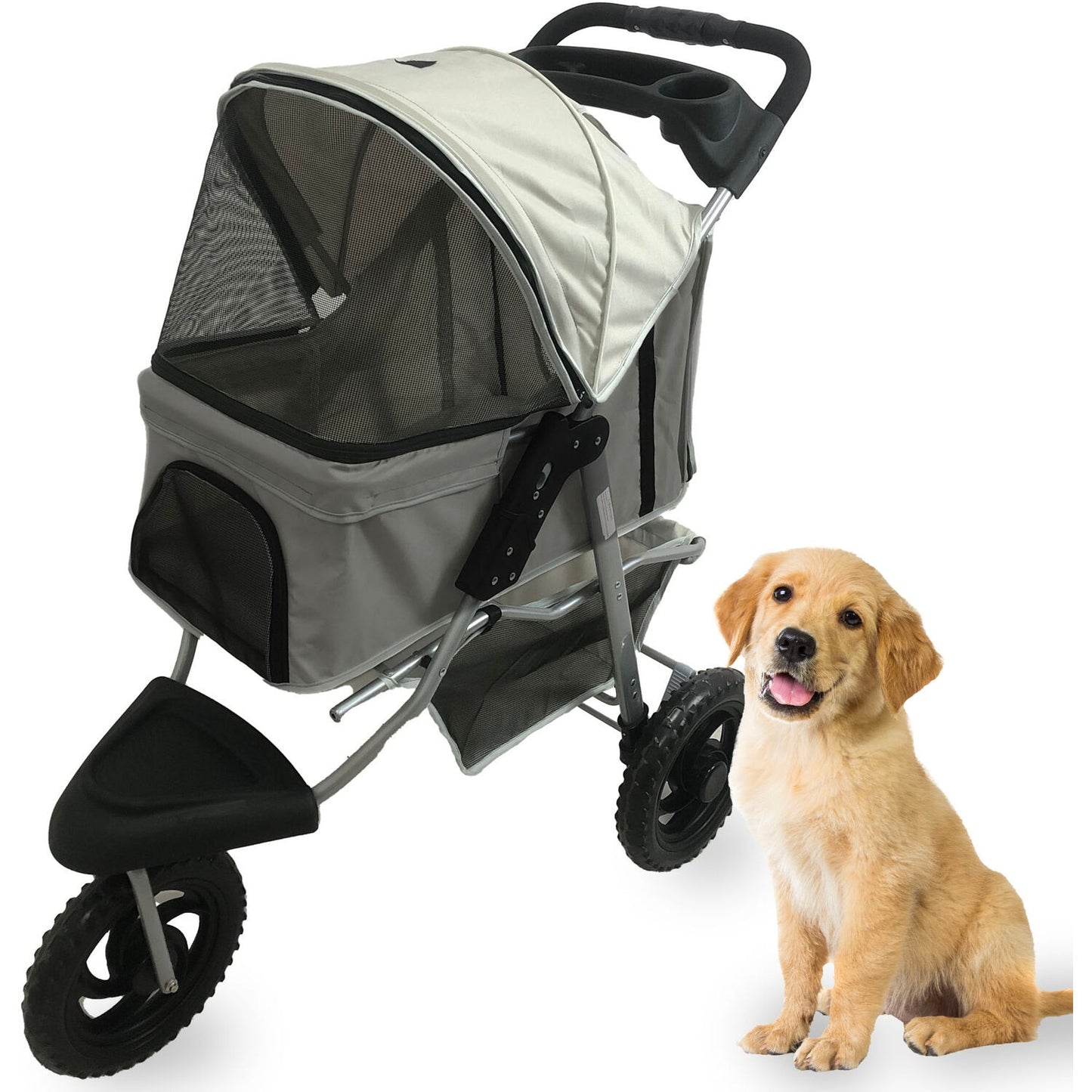 Foldable Pet Stroller for Small Dogs/Cats with Breathable Scratch Resistant Mesh Windows | Cup Holders | Storage Pockets | - scottsoutlet