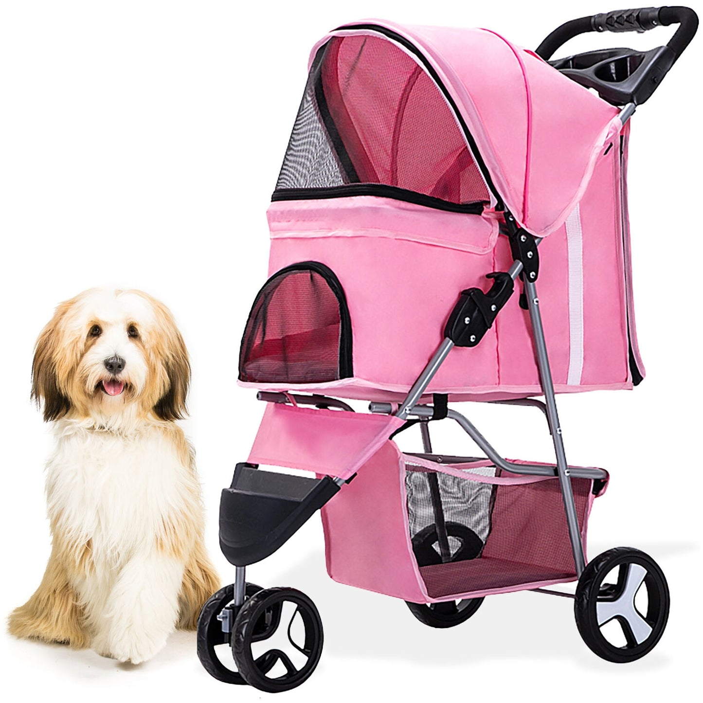 Foldable Pet Stroller for Small Dogs/Cats with Breathable Scratch Resistant Mesh Windows | Cup Holders | Storage Pockets | - scottsoutlet