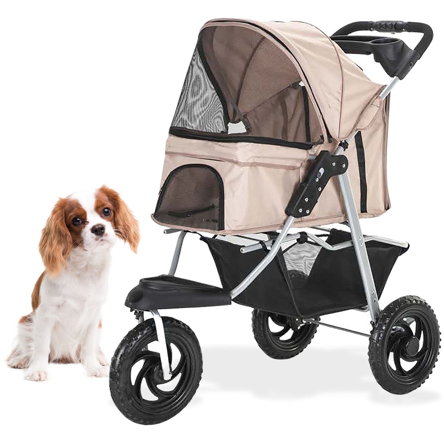 Foldable Pet Stroller for Small Dogs/Cats with Breathable Scratch Resistant Mesh Windows | Cup Holders | Storage Pockets | - scottsoutlet