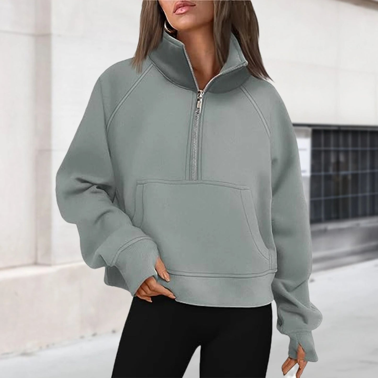 Sweatshirts Casual Thumb Hole Long Sleeve Fleece