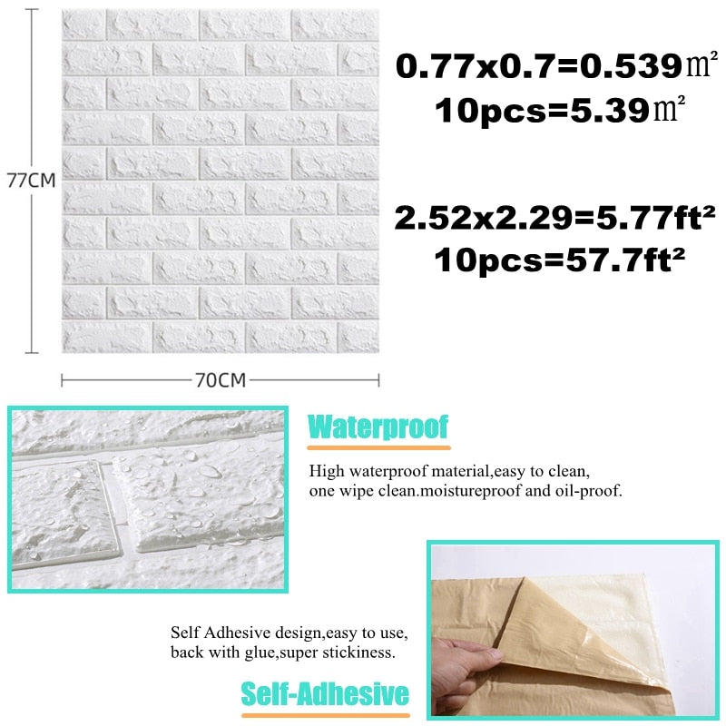 10pcs 3D Imitation Brick Waterproof Self Adhesive Wallpaper Wall Sticker - scottsoutlet